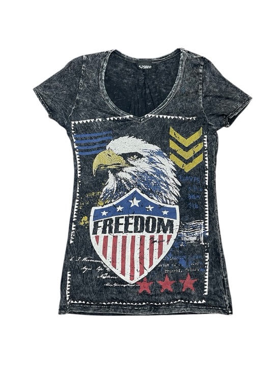 Daytrip Tops - Daytrip Buckle Y2K Acid Wash Bling Freedom Eagle Graphic V-Neck Tee Size Medium